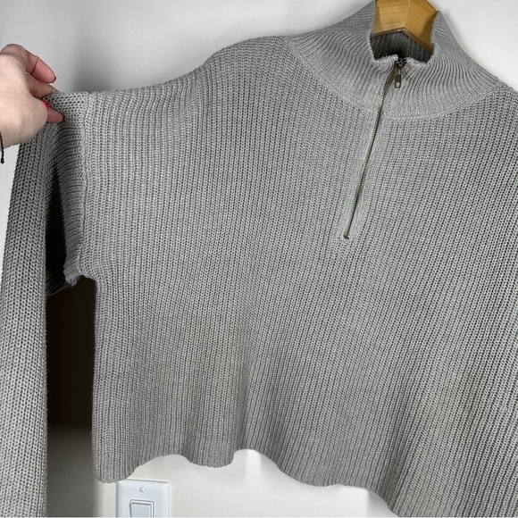 Sisters + Seekers Ribbed 1/2 Zip Cropped Knit Jumper in Gray UK 12 US 8 - Picture 4 of 6